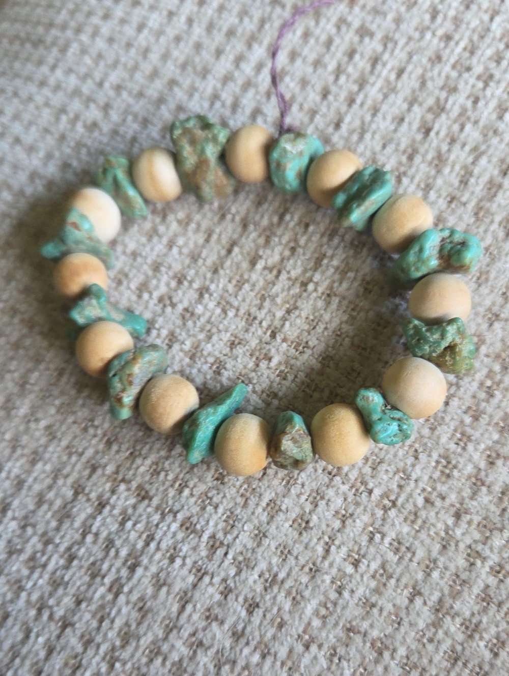 Turquoise And Wood Beaded Bracelet.